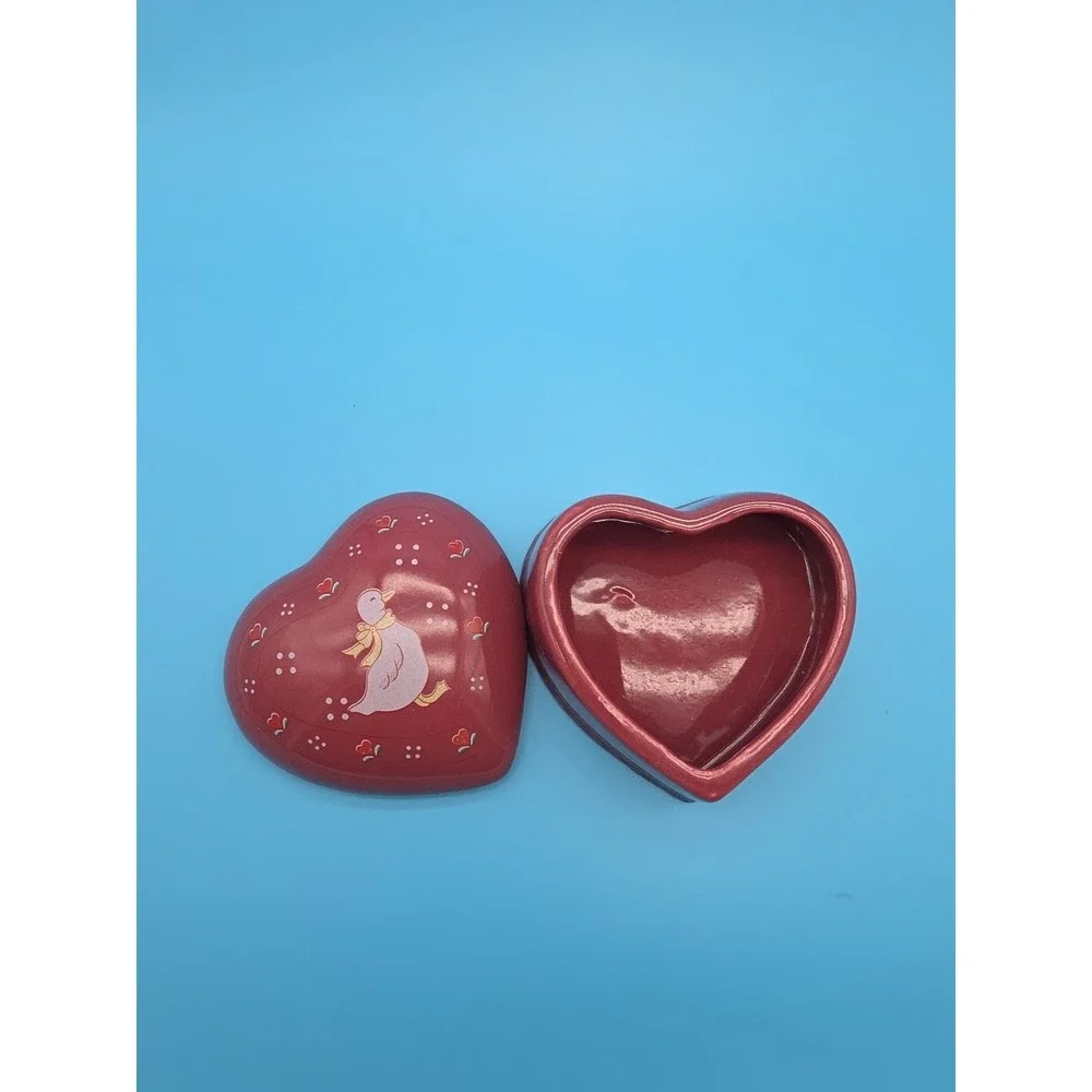 Vintage Ceramic Goose Duck Heart Trinket Jewelry Box with Lid Cottagecore Taiwan